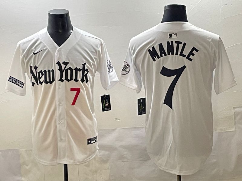 Men 2025 New York Yankees #7 Mantle White Five generations Joint Name Nike MLB Jersey style 3->new york yankees->MLB Jersey